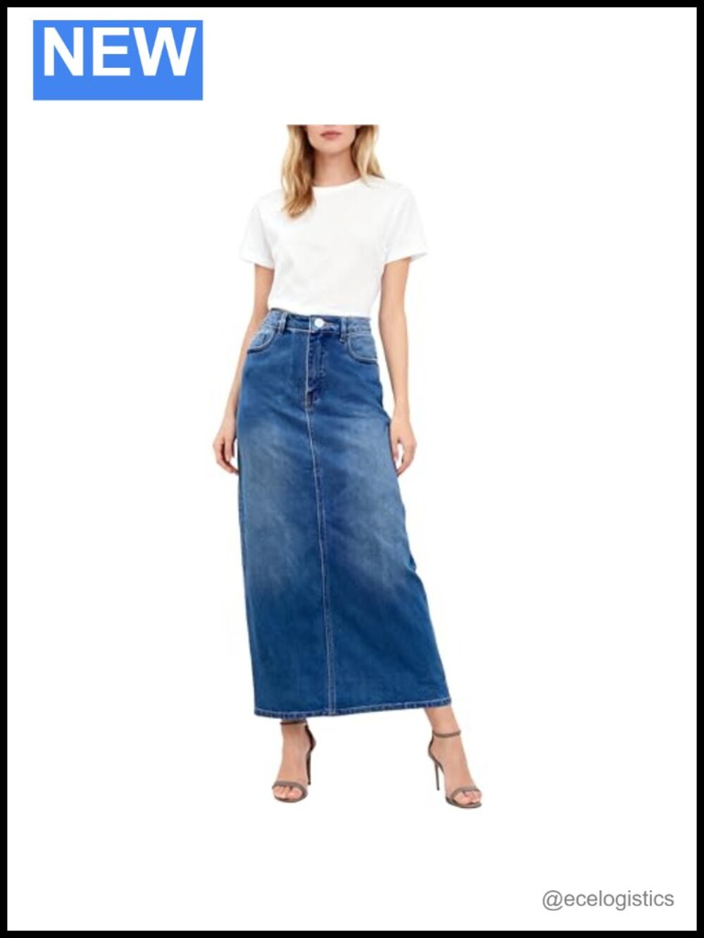 Stretch Denim Maxi Skirt with Back Split, Pencil Silhouette